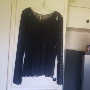 Cynthia Ashby Mesh Black Long-Sleeved Top